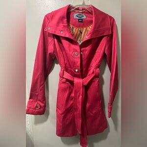 Green Envy Fuchsia Belted Trench Coat